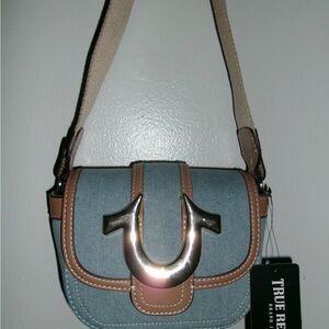 True Religion Denim and Tan Crossbody Bag